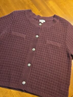 Women's Knit Cardigan Sweater in Plum - Elegant Button Front